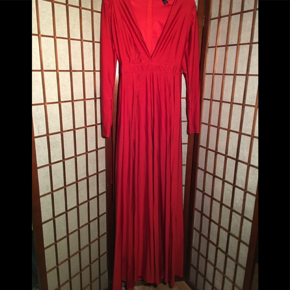 Gorgeous Low Cut Red Dress with 2 High Slits